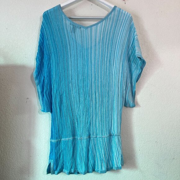 White House Black Market Womens Blue Metallic Knit Dolman Sleeve Tunic Blouse XL - Picture 3 of 10